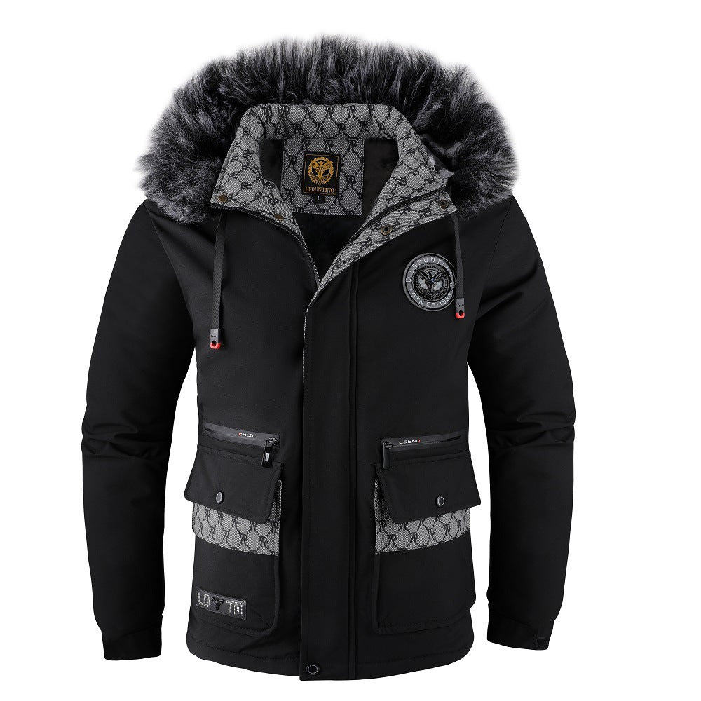 Herren  gefütterte Winterparka mit Kunstfellkapuze, Thermoisolierung und multifunktionalen Taschen Nord Taschen