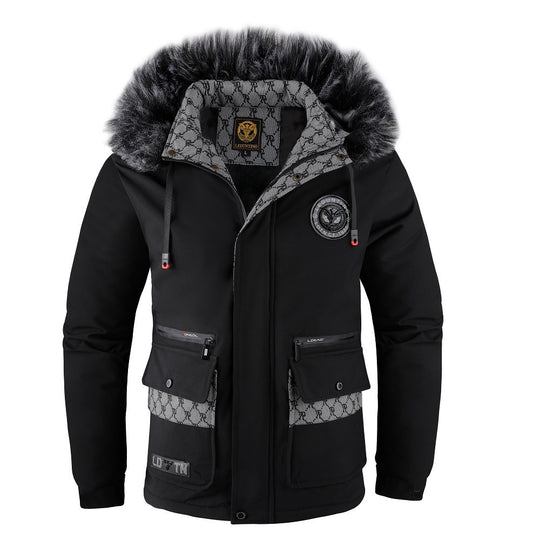 Herren  gefütterte Winterparka mit Kunstfellkapuze, Thermoisolierung und multifunktionalen Taschen Nord Taschen
