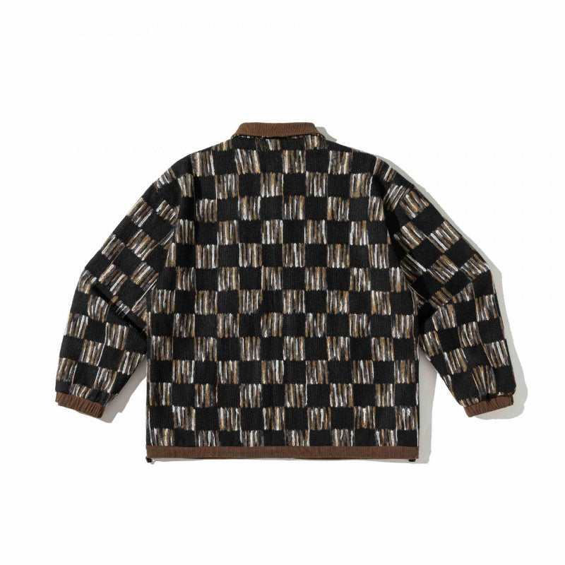 Unisex Kastenförmige Overshirt-Jacke mit Cordkragen, geometrischem Jacquardmuster und Pattentaschen Nord Taschen