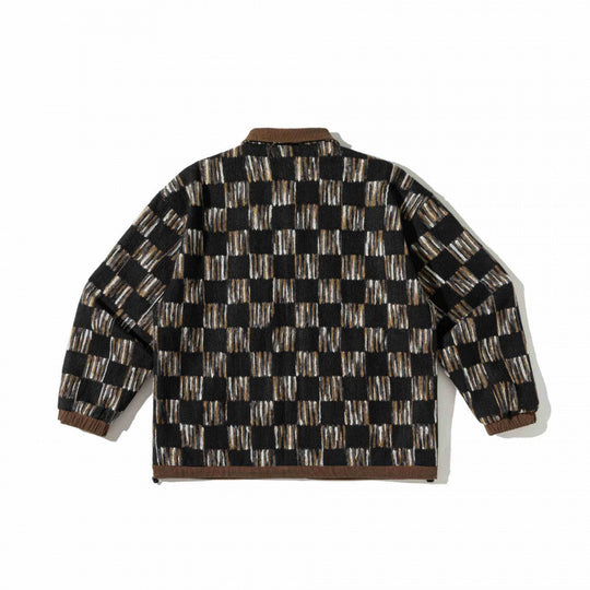 Unisex Kastenförmige Overshirt-Jacke mit Cordkragen, geometrischem Jacquardmuster und Pattentaschen Nord Taschen