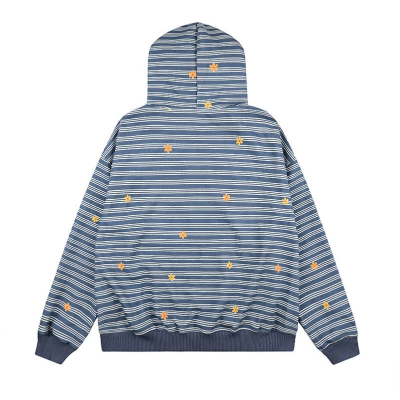 Damen Kapuzen-Zipjacke im gestreiften French-Terry mit Kunstfellkapuze und Blumenstickerei Nord Taschen
