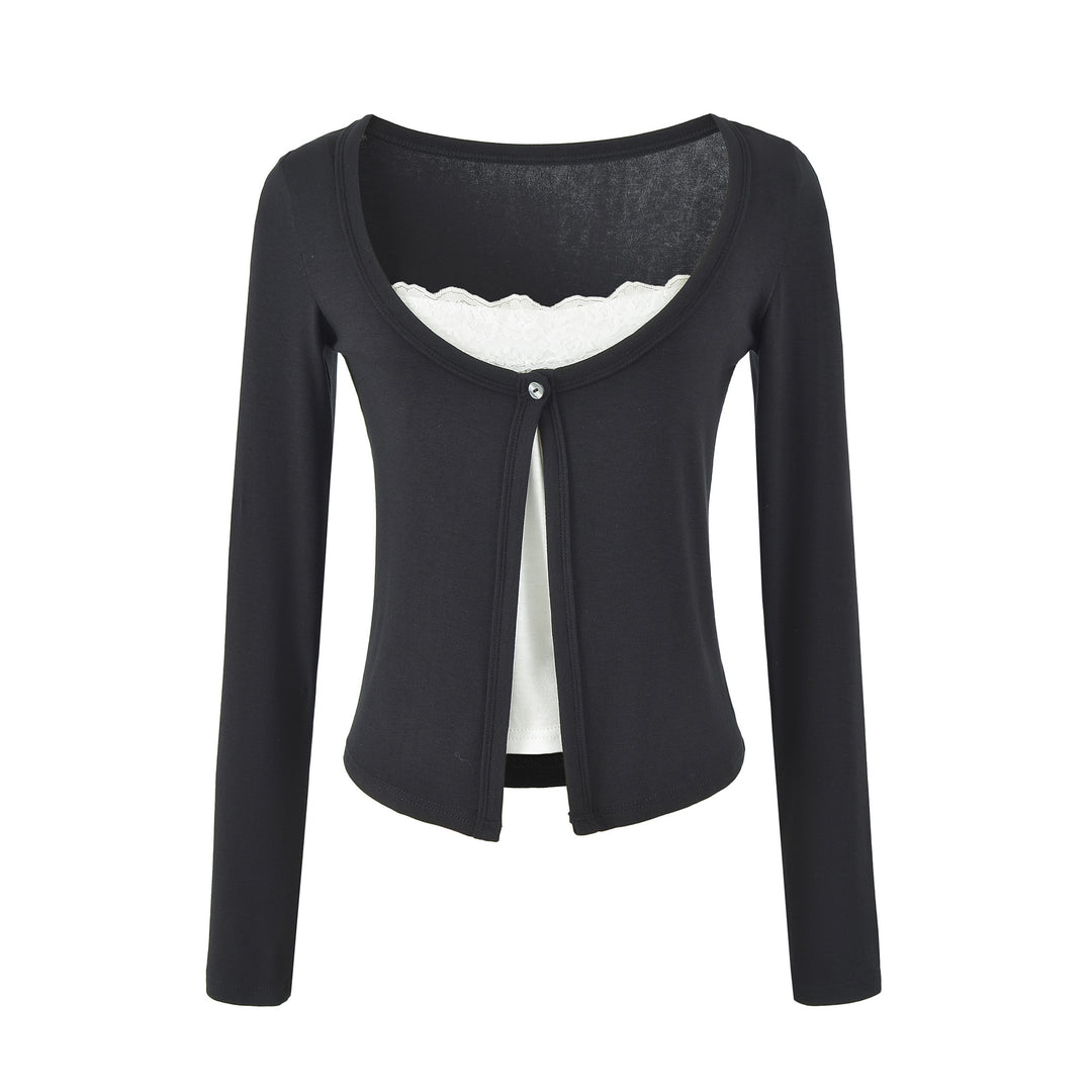 Damen Lagen-Cardigan mit integriertem Spitzen‑Cami und einreihigem Knopfverschluss Nord Taschen