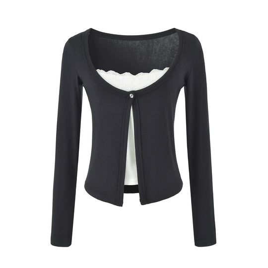 Damen Lagen-Cardigan mit integriertem Spitzen‑Cami und einreihigem Knopfverschluss Nord Taschen