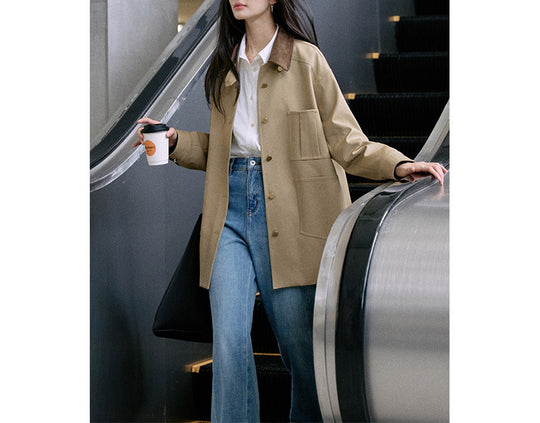 Damen Stylische Oversized-Jacke mit hohem Kragen Nord Taschen