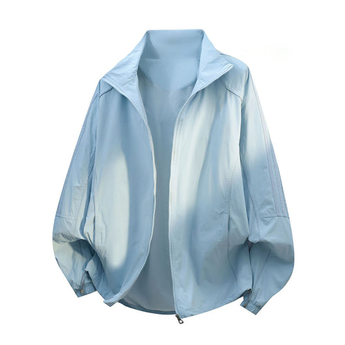 Damen Leichte Oversize-Windjacke mit Stehkragen, Kordelzug und elastischen Bündchen Nord Taschen