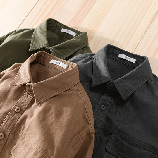 Herren Overshirt-Jacke aus Baumwoll-Twill mit aufgesetzten Brusttaschen und Knopfleiste Nord Taschen