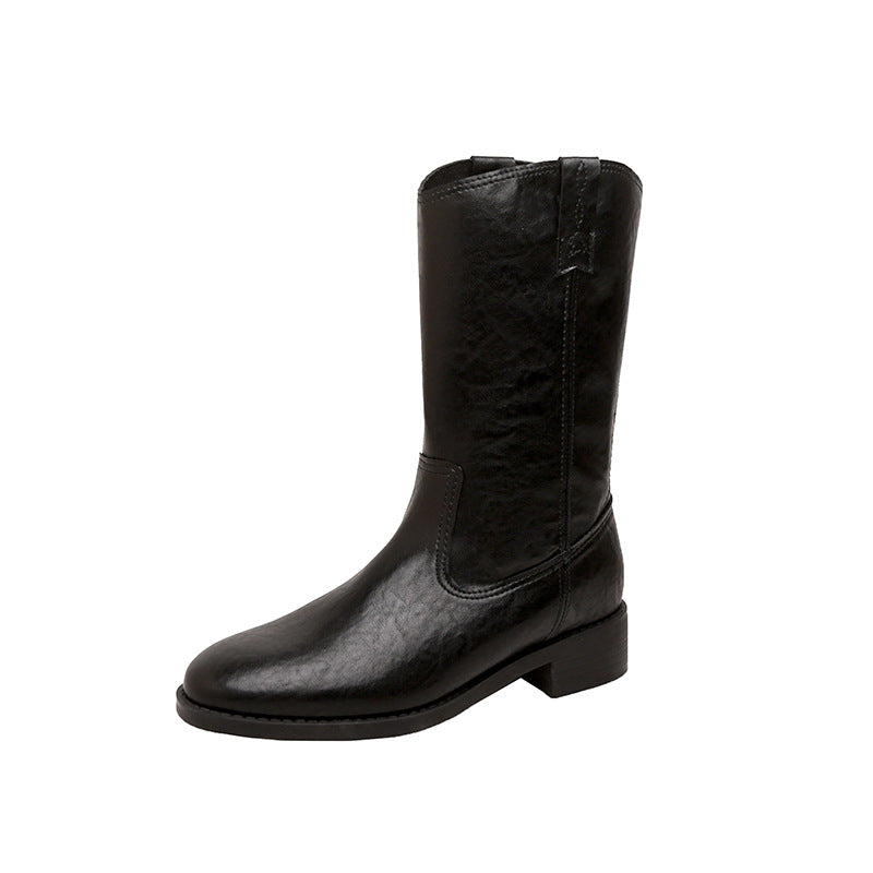 Damen Mid-Calf Western-Stiefel aus Glattleder mit niedriger Blockabsatz Nord Taschen