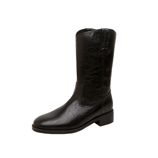 Damen Mid-Calf Western-Stiefel aus Glattleder mit niedriger Blockabsatz Nord Taschen