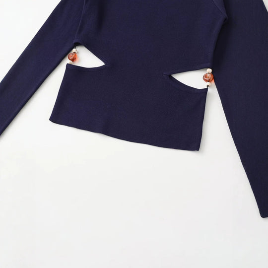 Damen Langarmshirt mit seitlichen Taillen-Aussparungen und Perlenbesatz Nord Taschen