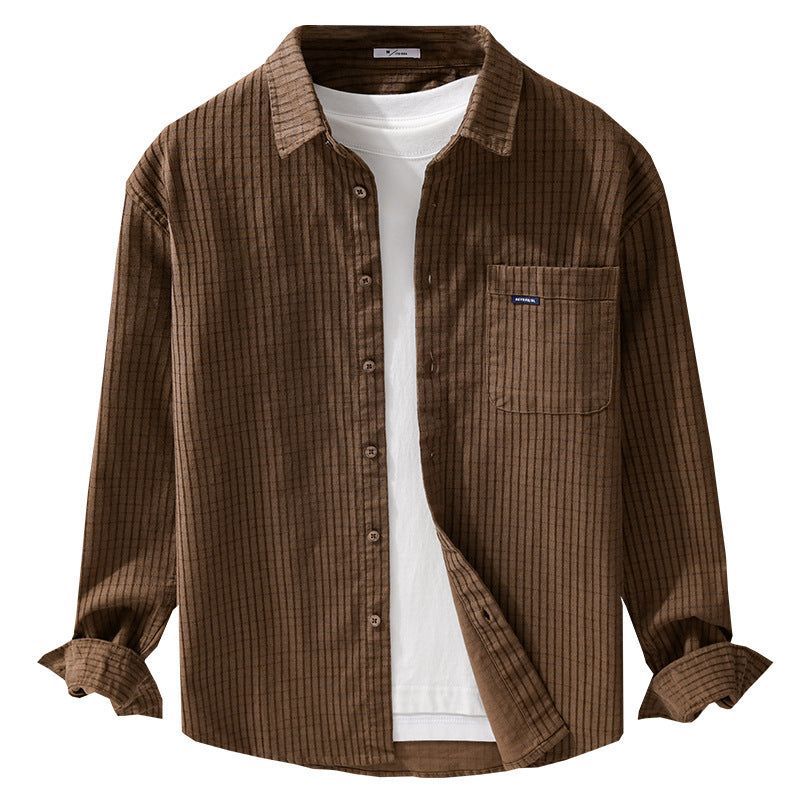 Herren Feinstruktur-Hemdjacke im Cord‑Look mit aufgesetzter Brusttasche Nord Taschen