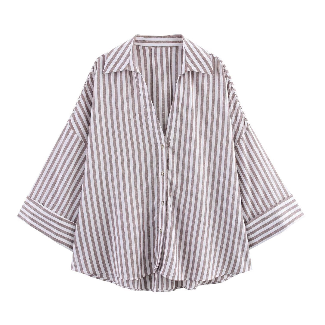 Damen Oversize-Hemdbluse mit vertikalem Streifenmuster und verlängertem Rücken Nord Taschen