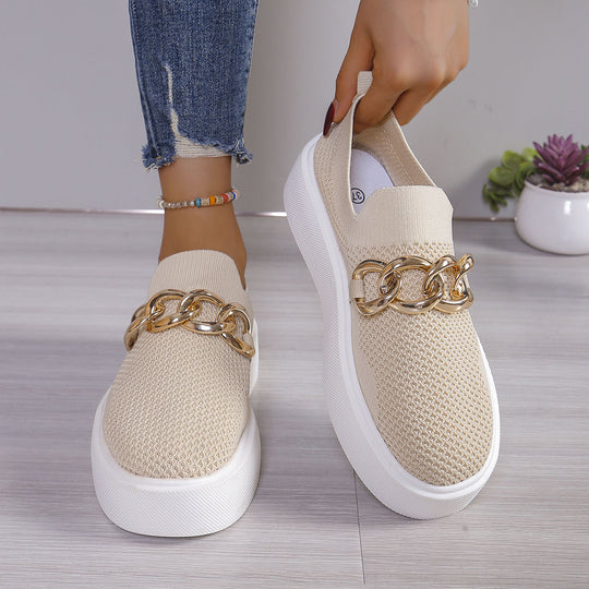 Damen Strick‑Slip‑On Sneaker mit Plateau‑Sohle und auffälliger Metallkettendeko Nord Taschen
