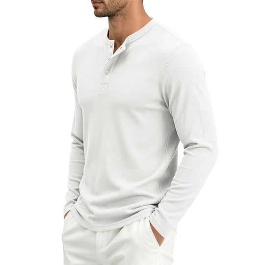 Herren Langärmeliges Waffelstrick-Henleyshirt mit Knopfleiste, thermoregulierend und schmaler Schnitt Nord Taschen