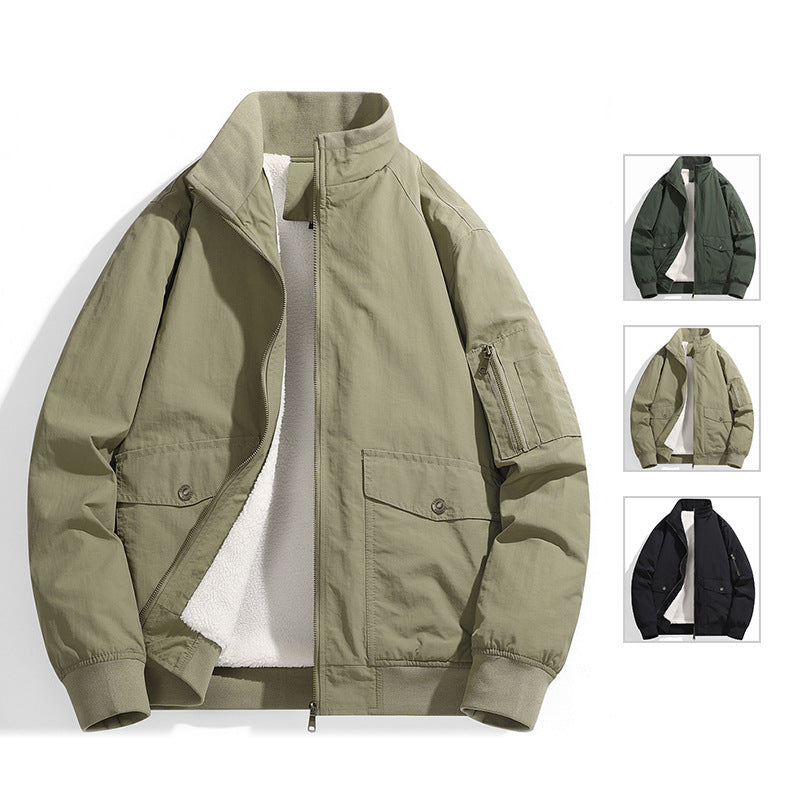 Herren Utility-Fliegerjacke mit Teddyfutter, Stehkragen und Ärmel-Tasche Nord Taschen