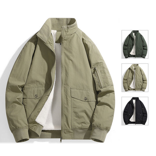 Herren Utility-Fliegerjacke mit Teddyfutter, Stehkragen und Ärmel-Tasche Nord Taschen
