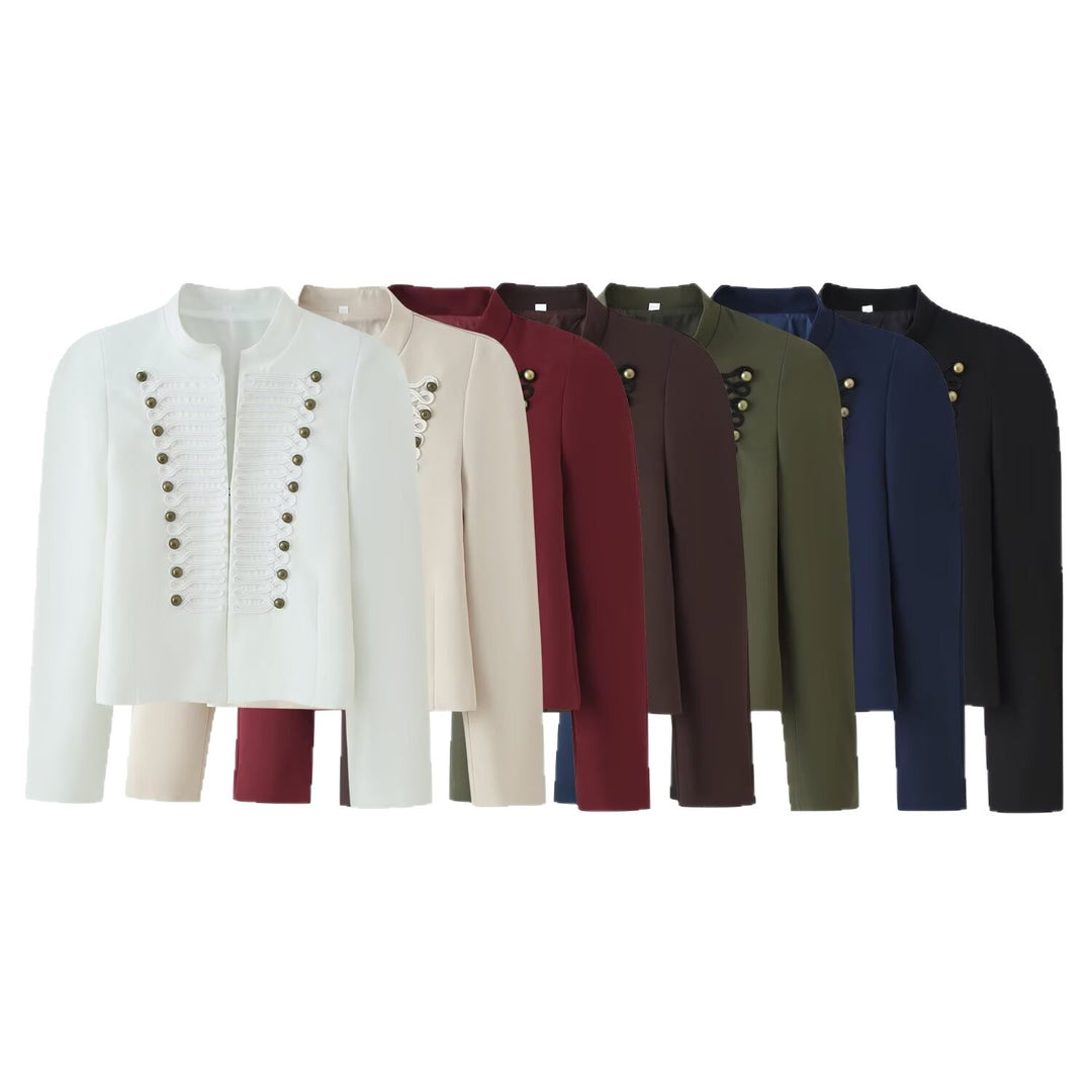 Damen Cropped Blazer im Militärlook mit Zierkordeln und Stehkragen Nord Taschen