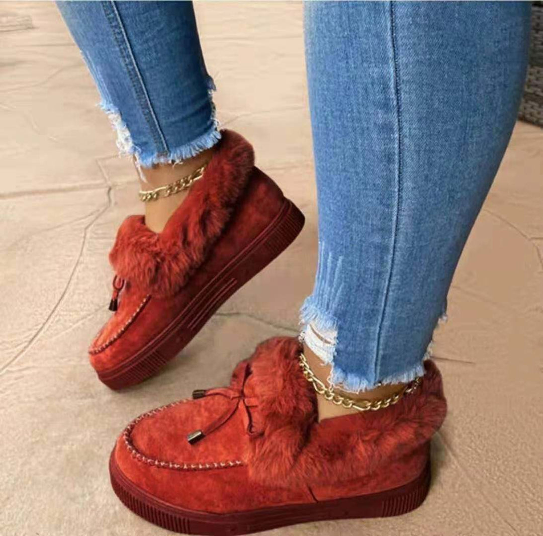 Damen Gefütterte Plateau‑Mokassin‑Sneaker mit Kunstfellkragen und dämpfender Plateausohle Nord Taschen