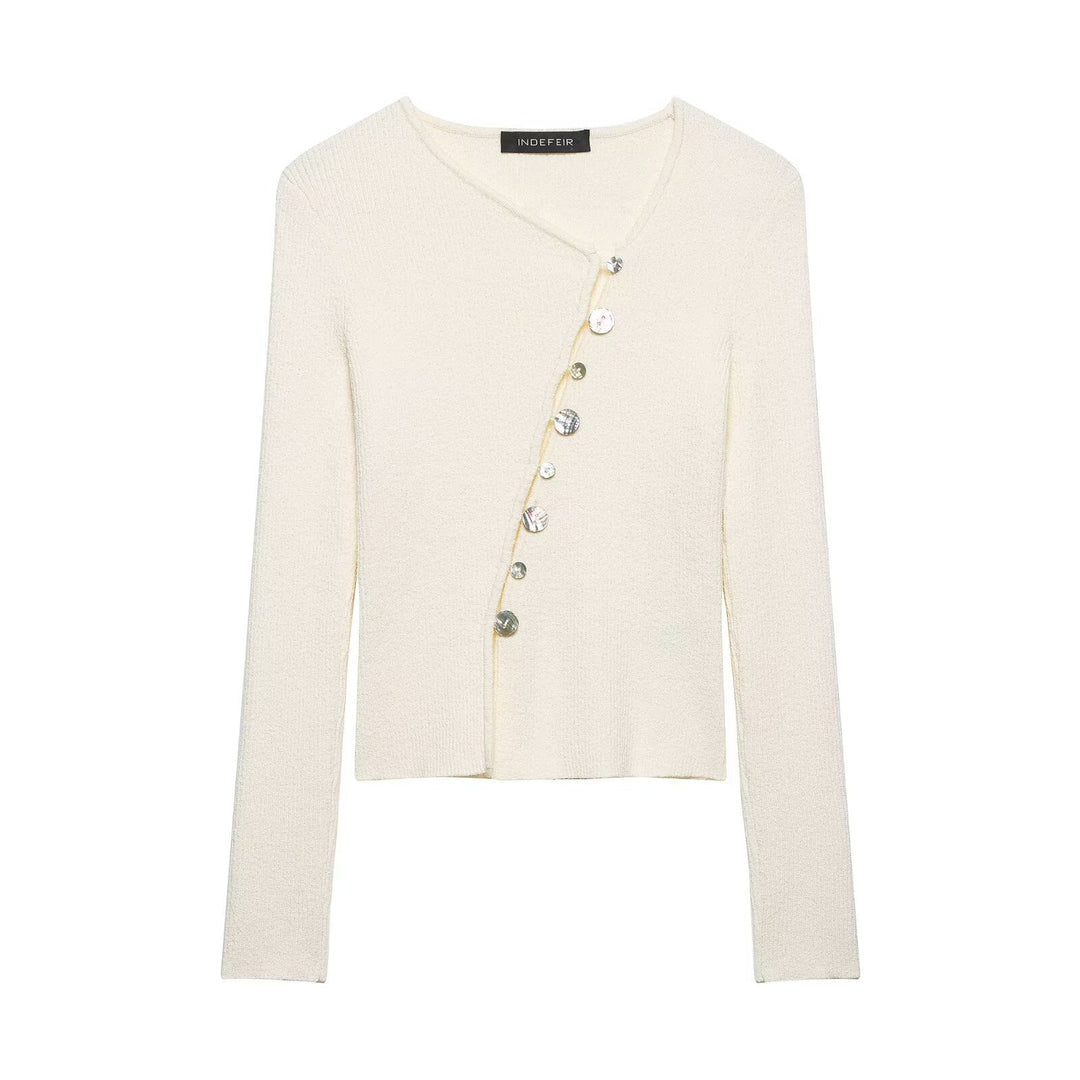 Damen Asymmetrische Strickjacke mit diagonalem Knopfverschluss Nord Taschen