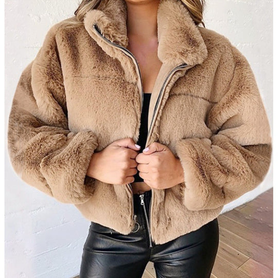 Damen Kurz geschnittene Kuschel-Fleece-Steppjacke mit Stehkragen und Reißverschluss Nord Taschen