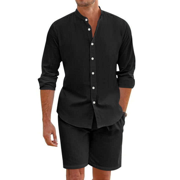 Herren lässiges Outfit-Set mit modernem Henley-Hemd und Shorts