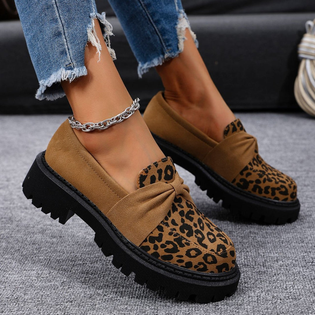 Damen Klobiger Loafer mit dekorativer Knotenschleife und Leoparden‑Spitze Nord Taschen