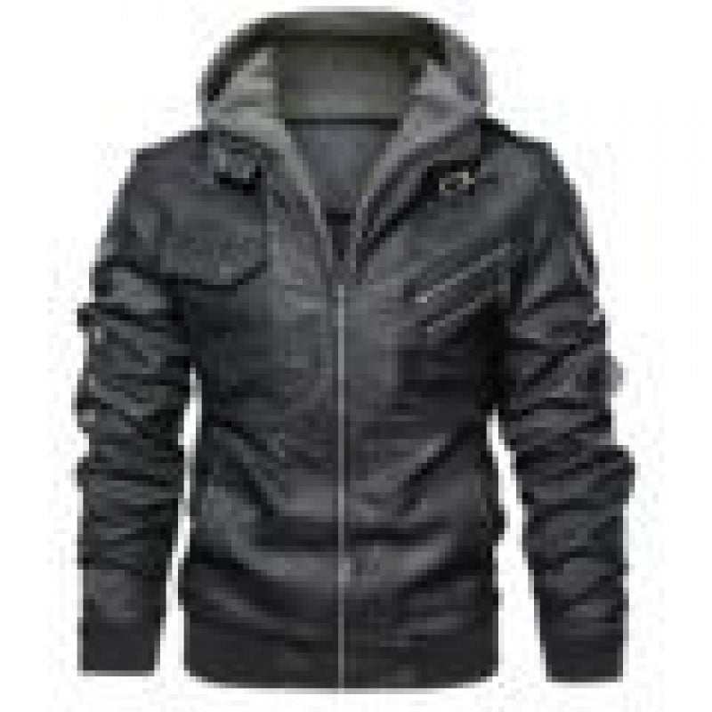 Herren  Lederjacke mit Kapuze, Vintage-Bikerlook und mehreren Reißverschlusstaschen Nord Taschen
