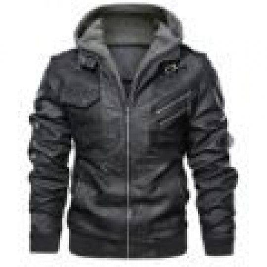 Herren  Lederjacke mit Kapuze, Vintage-Bikerlook und mehreren Reißverschlusstaschen Nord Taschen