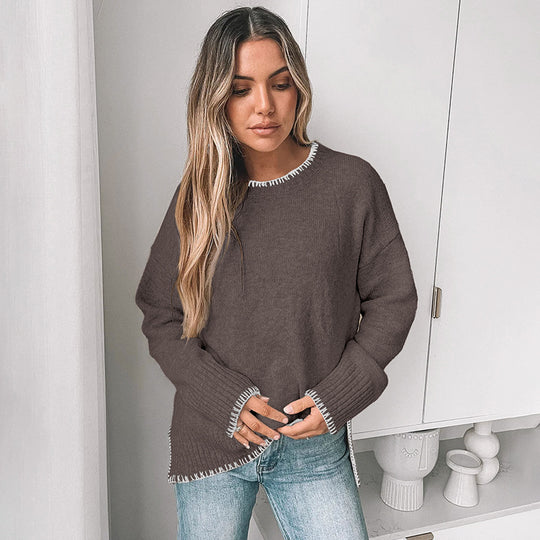 Damen Lässiger Strickpullover mit Rippdetails Nord Taschen