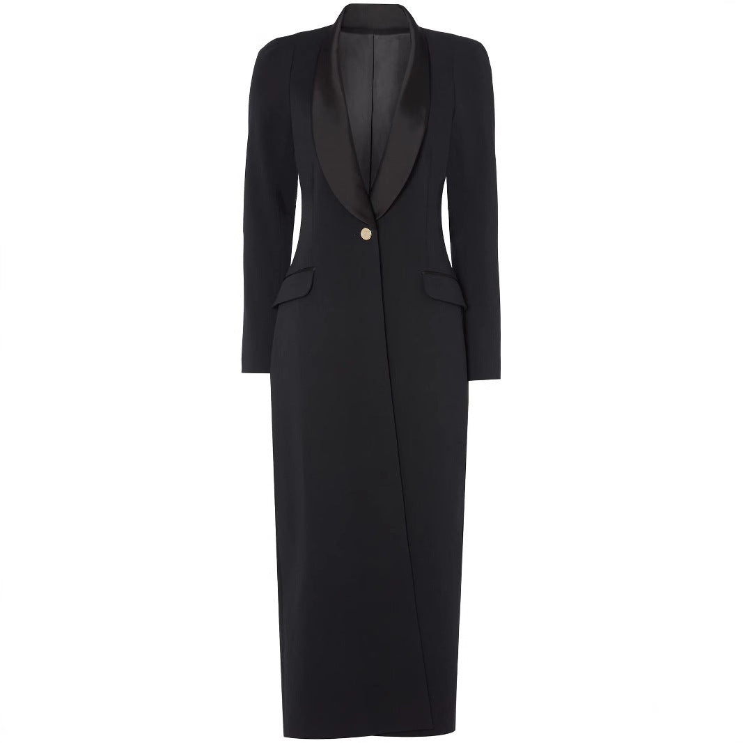 Damen Maxikleid im Smoking‑Blazer‑Stil mit Schalkragen und Ein‑Knopf‑Verschluss Nord Taschen