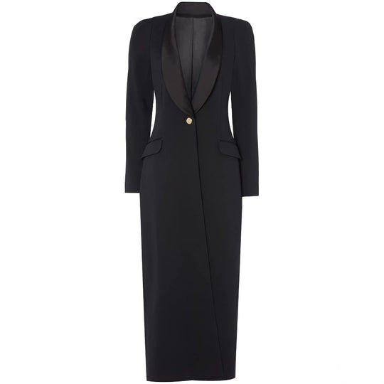 Damen Maxikleid im Smoking‑Blazer‑Stil mit Schalkragen und Ein‑Knopf‑Verschluss Nord Taschen