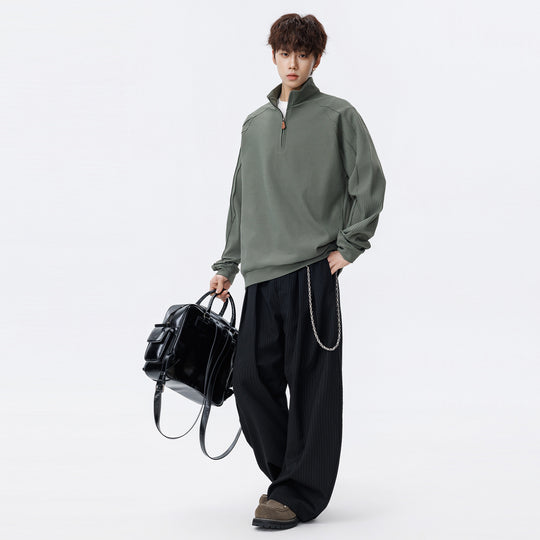 Unisex Waffelstruktur-Halbzip-Pullover mit Stehkragen und Oversized-Schnitt Nord Taschen