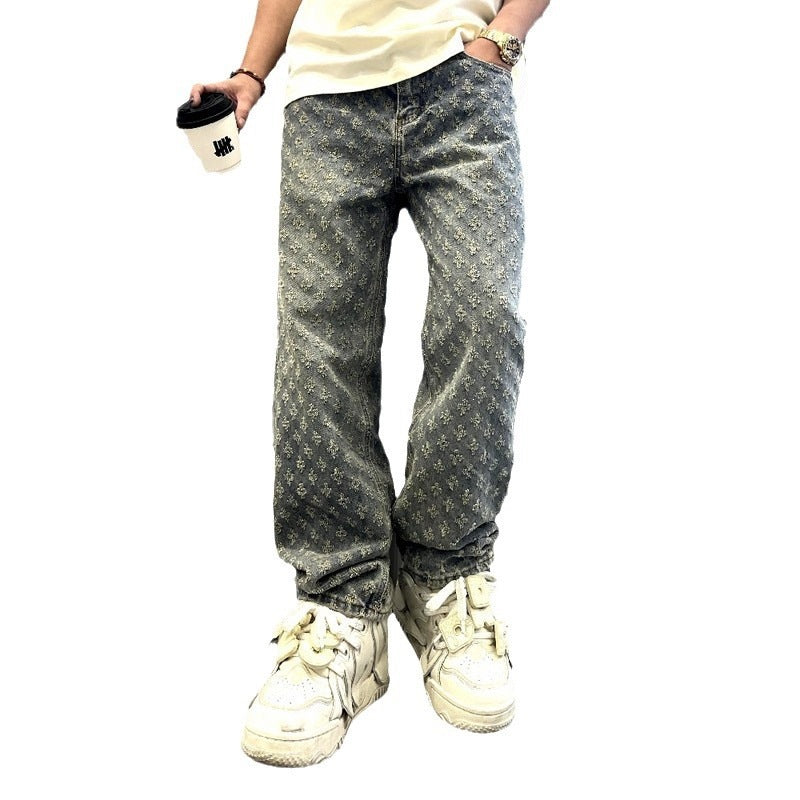 Herren Modische Relaxed Fit Jeans mit floralem Muster Nord Taschen