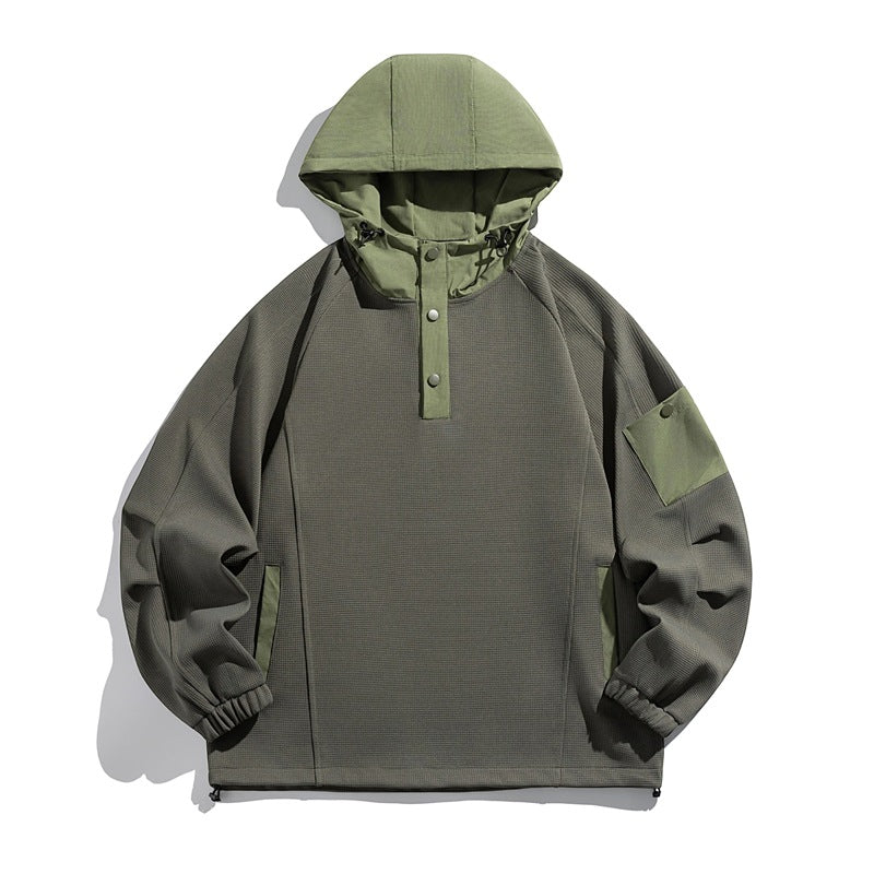Unisex Oversize Kapuzen-Anorak-Pullover mit halber Druckknopfleiste, Utility-Ärmeltasche und Thermostruktur Nord Taschen
