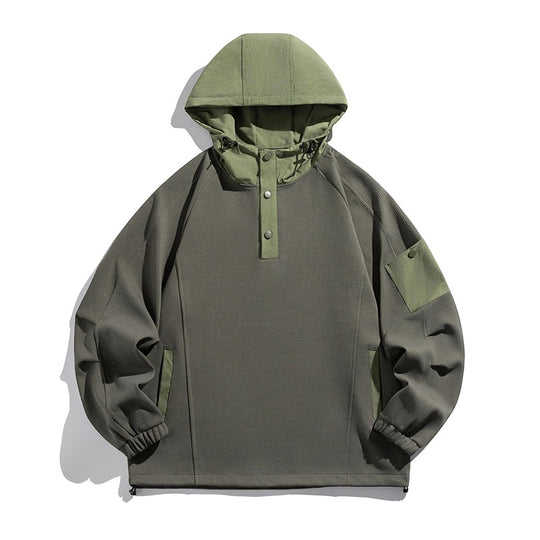 Unisex Oversize Kapuzen-Anorak-Pullover mit halber Druckknopfleiste, Utility-Ärmeltasche und Thermostruktur Nord Taschen