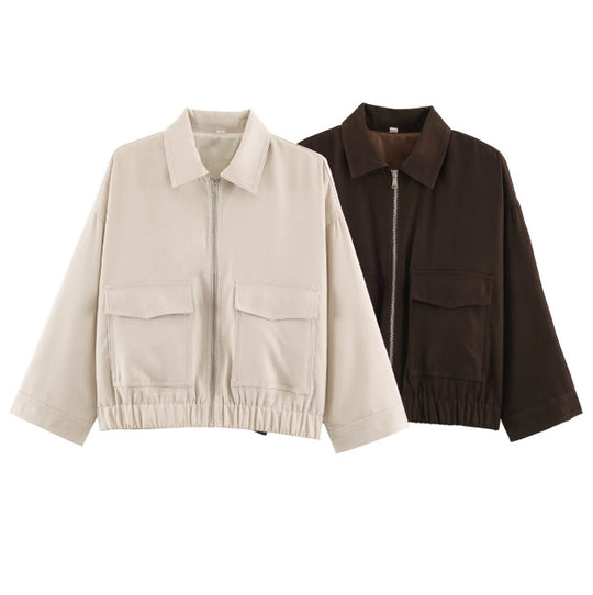 Damen Boxy Kurzblouson mit aufgesetzten Pattentaschen und Gummizugsaum Nord Taschen