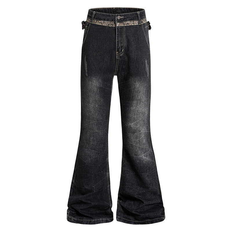 Damen Hochtaillierte Schlagjeans mit verstellbaren Hüftriemen und Vintage‑Waschung Nord Taschen
