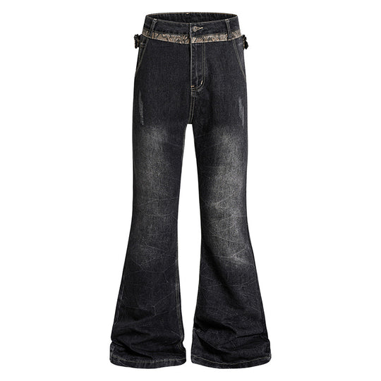 Damen Hochtaillierte Schlagjeans mit verstellbaren Hüftriemen und Vintage‑Waschung Nord Taschen