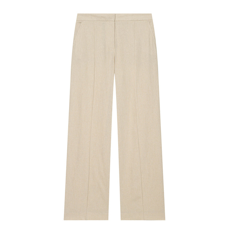Damen Leichte Leinenhose mit weitem Bein und Bügelfalte Nord Taschen