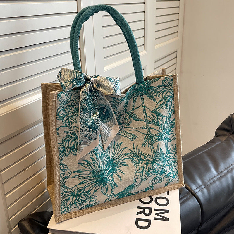 Damen Handtasche mit floralem Baumwollmuster und dekorativem Halstuch Nord Taschen
