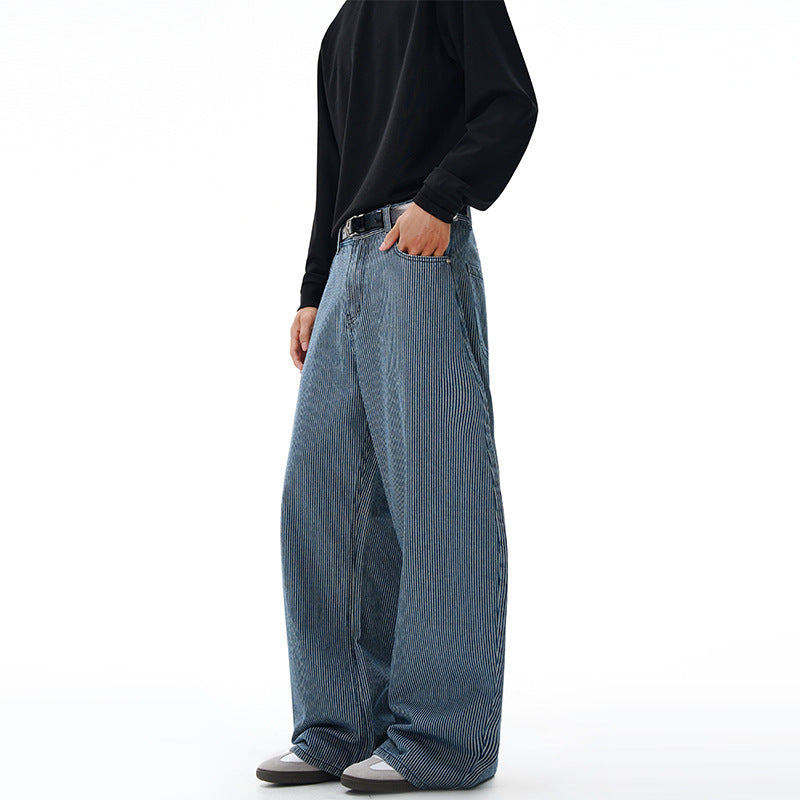 Herren Extraweite Pinstripe‑Palazzohose mit tiefem Schritt und fließender Silhouette Nord Taschen