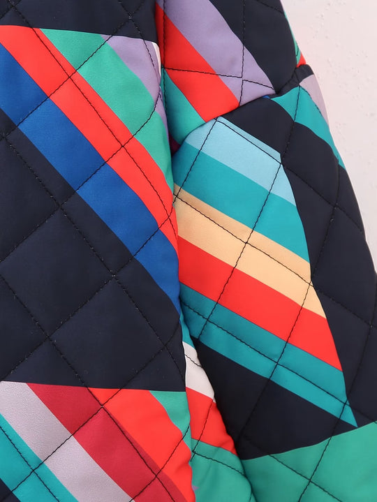 Damen Stepp-Kimonojacke mit geometrischem Colorblock-Print und offener Front Nord Taschen