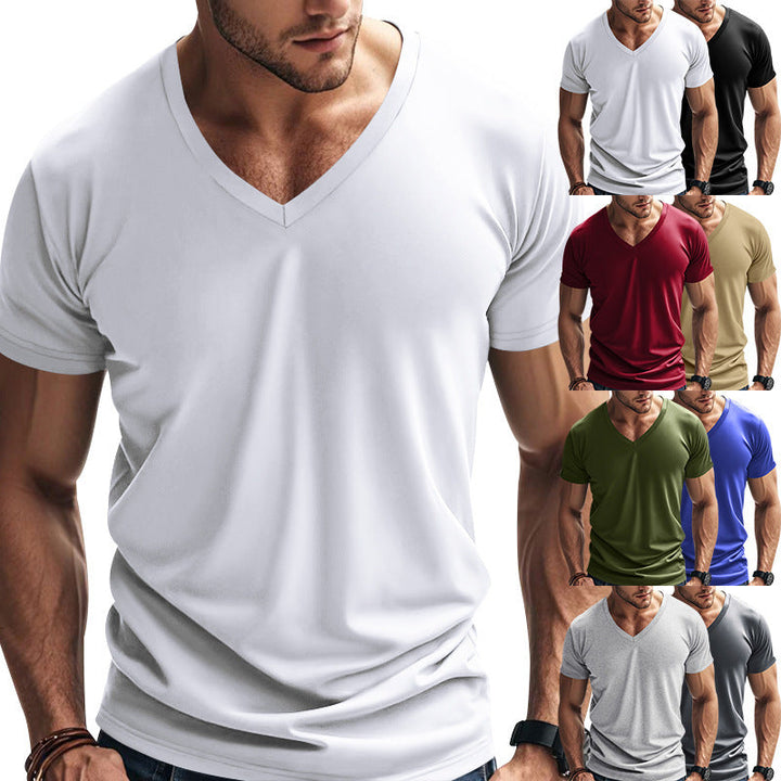 Herren nan V-Ausschnitt-T-Shirt aus Stretchbaumwolle mit ergonomischem Schulterschnitt und flachem Saum