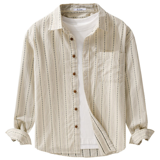 Herren Lässiges Langarm-Overshirt aus Leinen-Baumwollmix mit aufgesetzter Brusttasche Nord Taschen