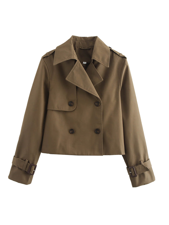 Damen Cropped Trenchcoat mit Doppelreihe und verstellbaren Manschetten Nord Taschen