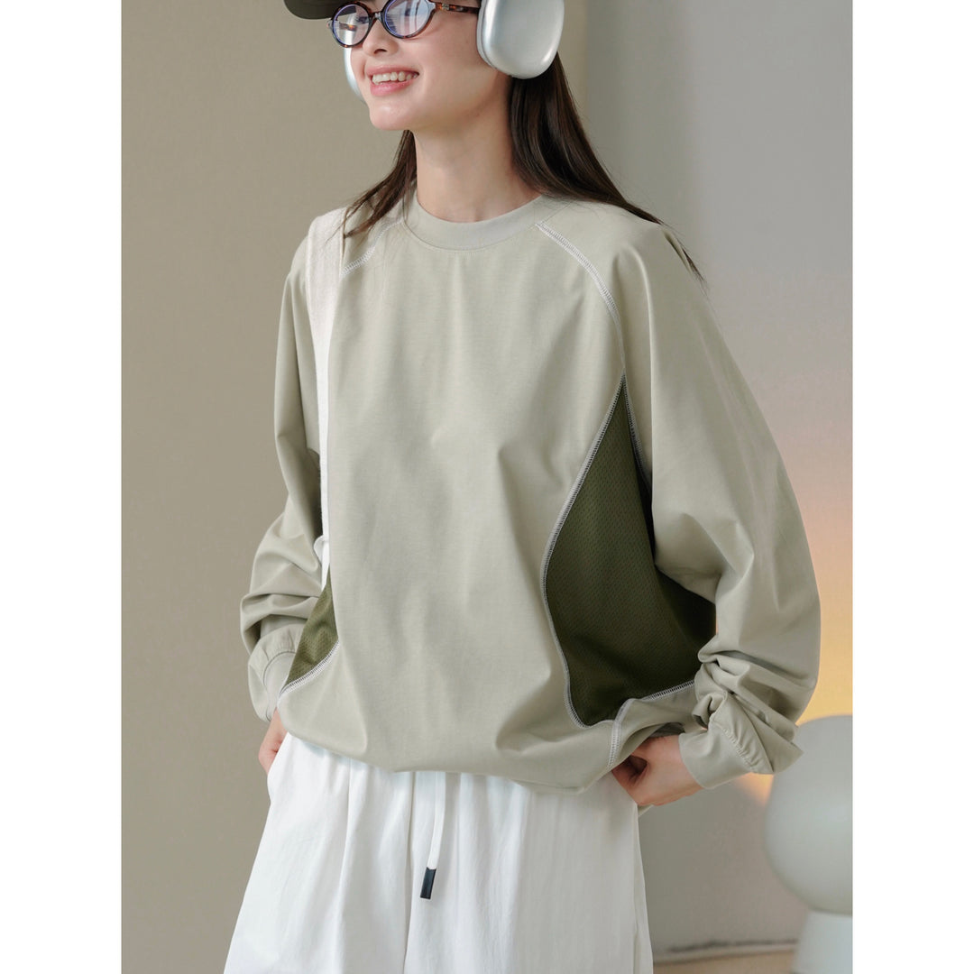 Damen Oversized Sweatshirt mit Raglan-Nähten und Kontrast-Mesh-Einsätzen Nord Taschen