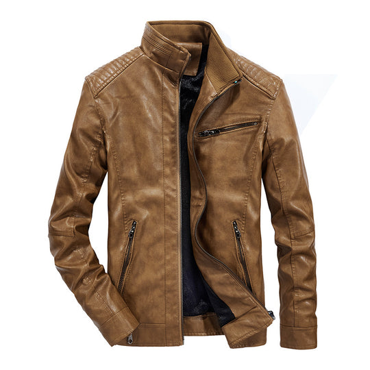 Herren schmal geschnittenes Kunstleder-Blouson mit hochschließendem Stehkragen und Schultersteppung Nord Taschen