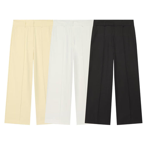 Damen Hochtaillierte weite Culotte-Hose mit Bügelfalte und Bundfalten Nord Taschen