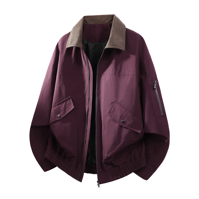 Herren Oversize Bomberjacke im Worker-Stil mit Cordkragen, Pattentaschen und elastischem Saum Nord Taschen