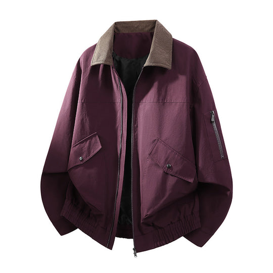 Herren Oversize Bomberjacke im Worker-Stil mit Cordkragen, Pattentaschen und elastischem Saum Nord Taschen