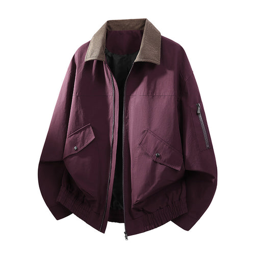 Herren Oversize Bomberjacke im Worker-Stil mit Cordkragen, Pattentaschen und elastischem Saum Nord Taschen